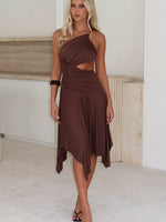 Tie Me Down One Shoulder Midi Dress Chocolate