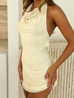 Between The Lines Beaded Mini Dress Off White