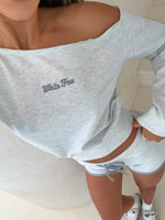 High Roller Off Shoulder Long Sleeve Sweater Grey Marle