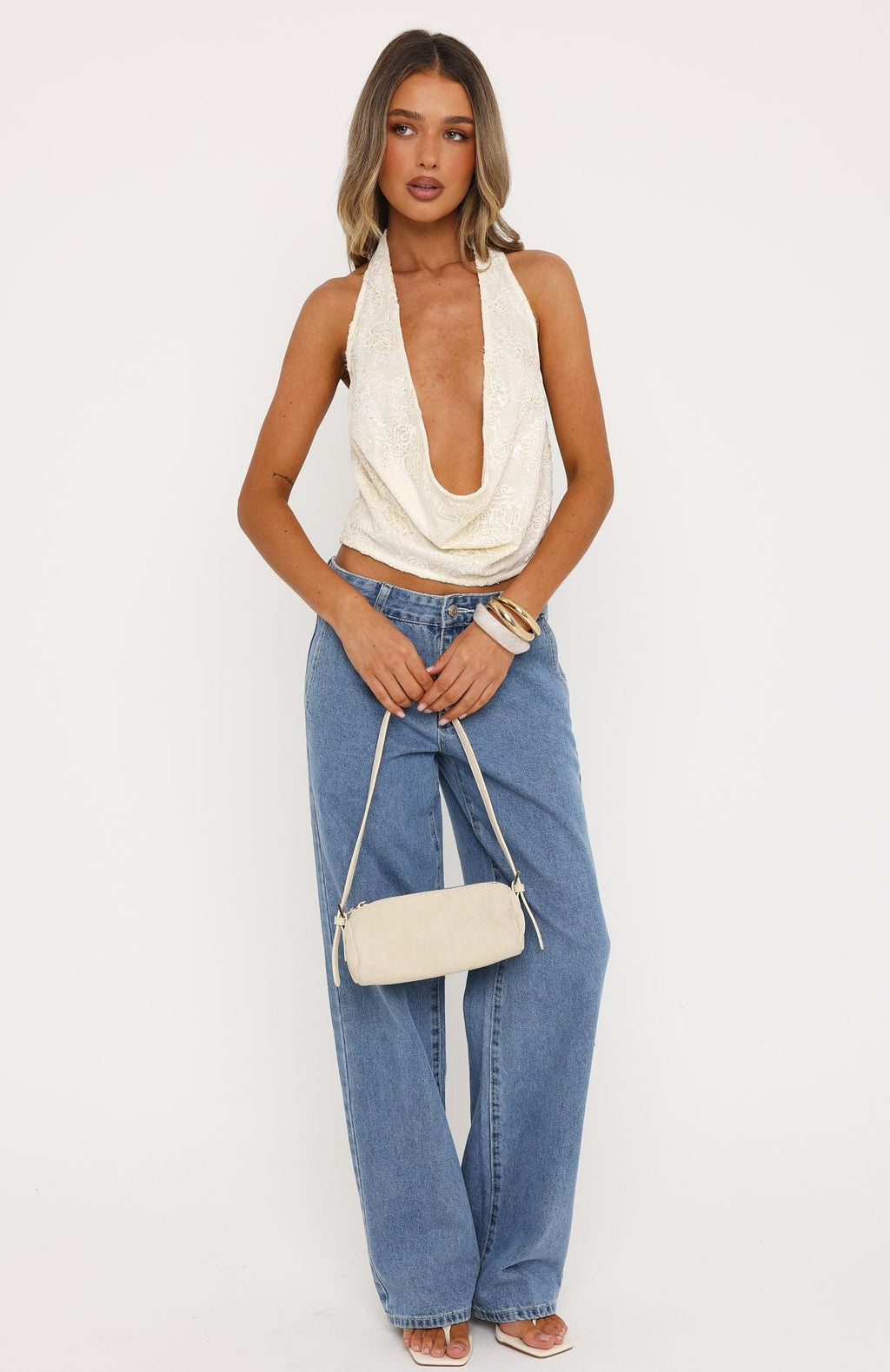 Come Back For More Cowl Halter Top Cream