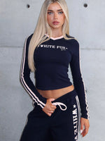 Star Of The Night Long Sleeve V Neck Baby Tee Navy