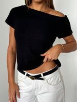 Finding Time Off Shoulder Knit Top Black