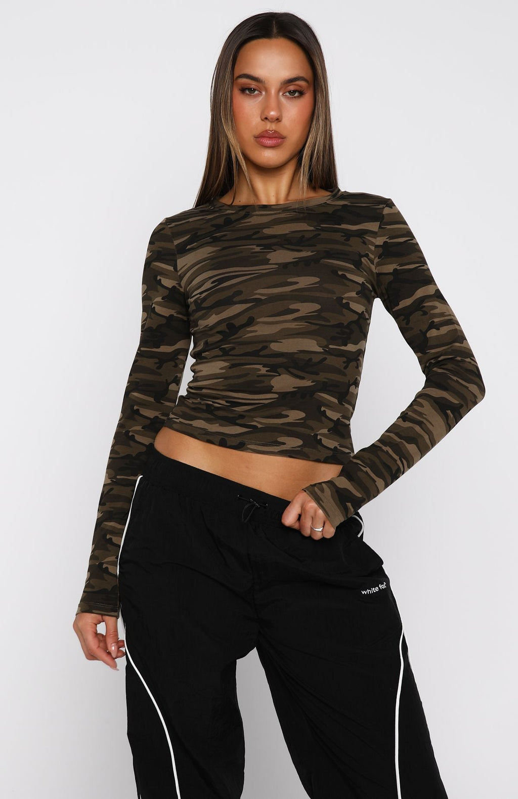 Don't Rein Me In Long Sleeve Baby Tee Camo