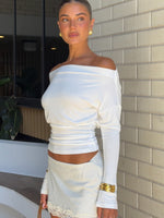 Another Time Cinched Waist Long Sleeve Top White