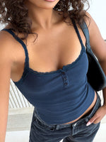 Holding On To You Lace Trim Top Navy
