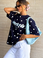 Offstage Printed Oversized Tee Navy Polka Dot