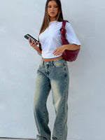 Bring The Style Low Rise Wide Leg Jeans Sand