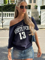 Everything In Time Off Shoulder Oversized Tee Navy