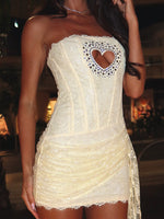 Forever Ever Strapless Lace Mini Dress Lemon