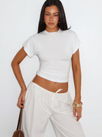 Never The Right Time Cinched Waist Short Sleeve Top White