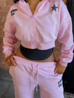 From The Archives Charli Cropped Zip Front Hoodie Pink
