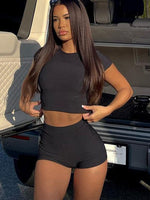 Minding My Business Ribbed Booty Shorts Black