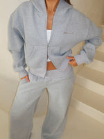 Come A Long Way Boxy Zip Front Hoodie Grey Marle
