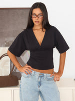 All On The Line V Neck Short Sleeve Top Black