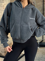 Always First Teddy Borg Boxy Zip Front Hoodie Charcoal