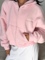 Always First Teddy Borg Boxy Zip Front Hoodie Pink
