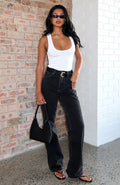 Alyssa High Rise Straight Leg Jeans Black Acid