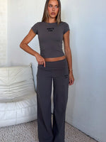 Break The Records Wide Leg Pants Charcoal