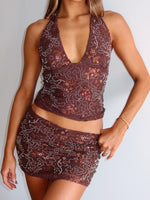 Capri Cove Beaded Mini Skirt Chocolate