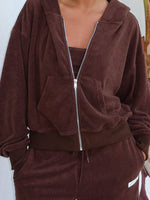Causing Commotion Terry Boxy Zip Front Hoodie Chocolate