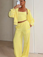 Causing Commotion Terry Wide Leg Sweatpants Lemon