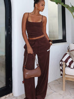 Causing Commotion Terry Wide Leg Sweatpants Chocolate