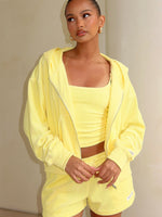Causing Commotion Terry Boxy Zip Front Hoodie Lemon