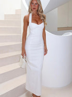 Champagne High Halter Maxi Dress White