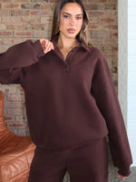 Chill Moves Oversized Henley Sweater Chocolate