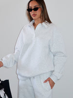 Chill Moves Oversized Henley Sweater Grey Marle