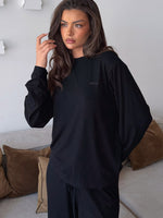 Come A Long Way Soft Lounge Long Sleeve Ribbed Tee Black