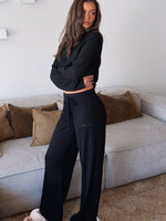 Come A Long Way Soft Lounge Ribbed Wide Leg Pants Black