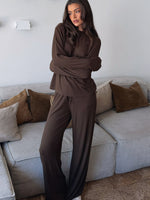 Come A Long Way Soft Lounge Ribbed Wide Leg Pants Chocolate