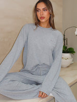 Come A Long Way Soft Lounge Long Sleeve Ribbed Tee Grey Marle