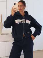 Daydreamers Madeline Boxy Zip Front Hoodie Navy