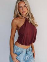 Endless Moment Cinched Waist Halter Top Burgundy