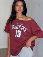 Everything In Time Off Shoulder Oversized Tee Burgundy