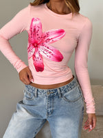 Flower Beds Long Sleeve Baby Tee Baby Pink