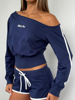 High Roller Off Shoulder Long Sleeve Sweater Navy