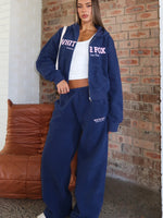 Just For Now Fleece Wide Leg Sweatpants Navy