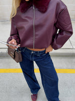 No Competition PU Bomber Jacket Burgundy