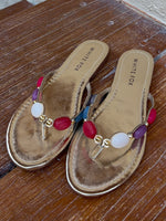 Kira Beaded Thong Sandals Gold