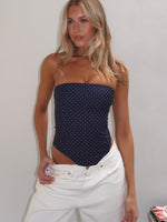Let It Go Strapless Bustier Navy Polka Dot