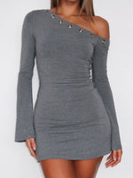 Live Loud Long Sleeve Mini Dress Charcoal