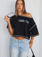 Need More Time Off Shoulder Oversized Tee Black