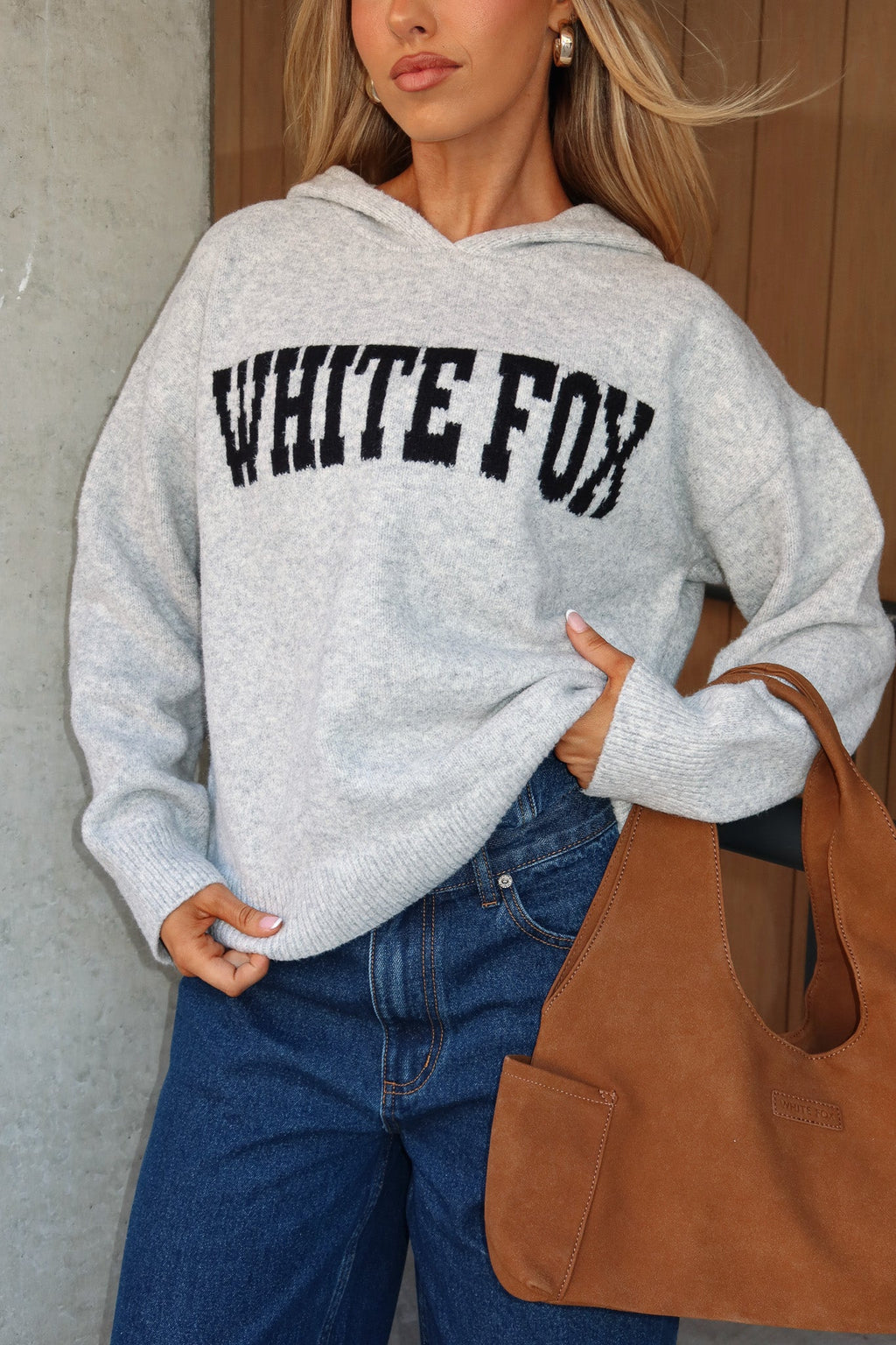 Off To Better Things Oversized Knit Hoodie Light Grey