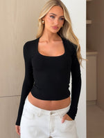 Serenade Her Ribbed Long Sleeve Top Black