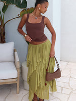 Sunset Strolls Midi Skirt Matcha