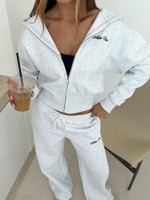 Wishing For It Cropped Cinched Zip Front Hoodie Grey Marle